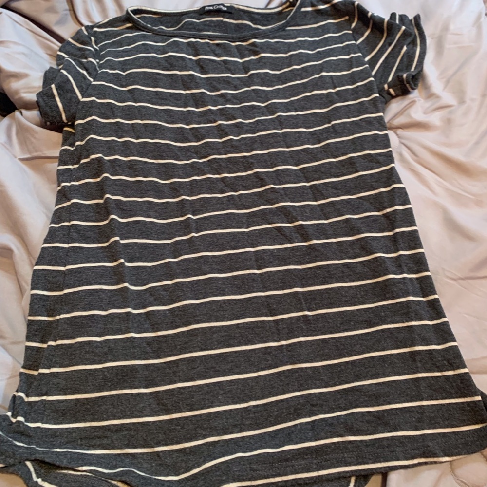 Gray and white striped shirt
